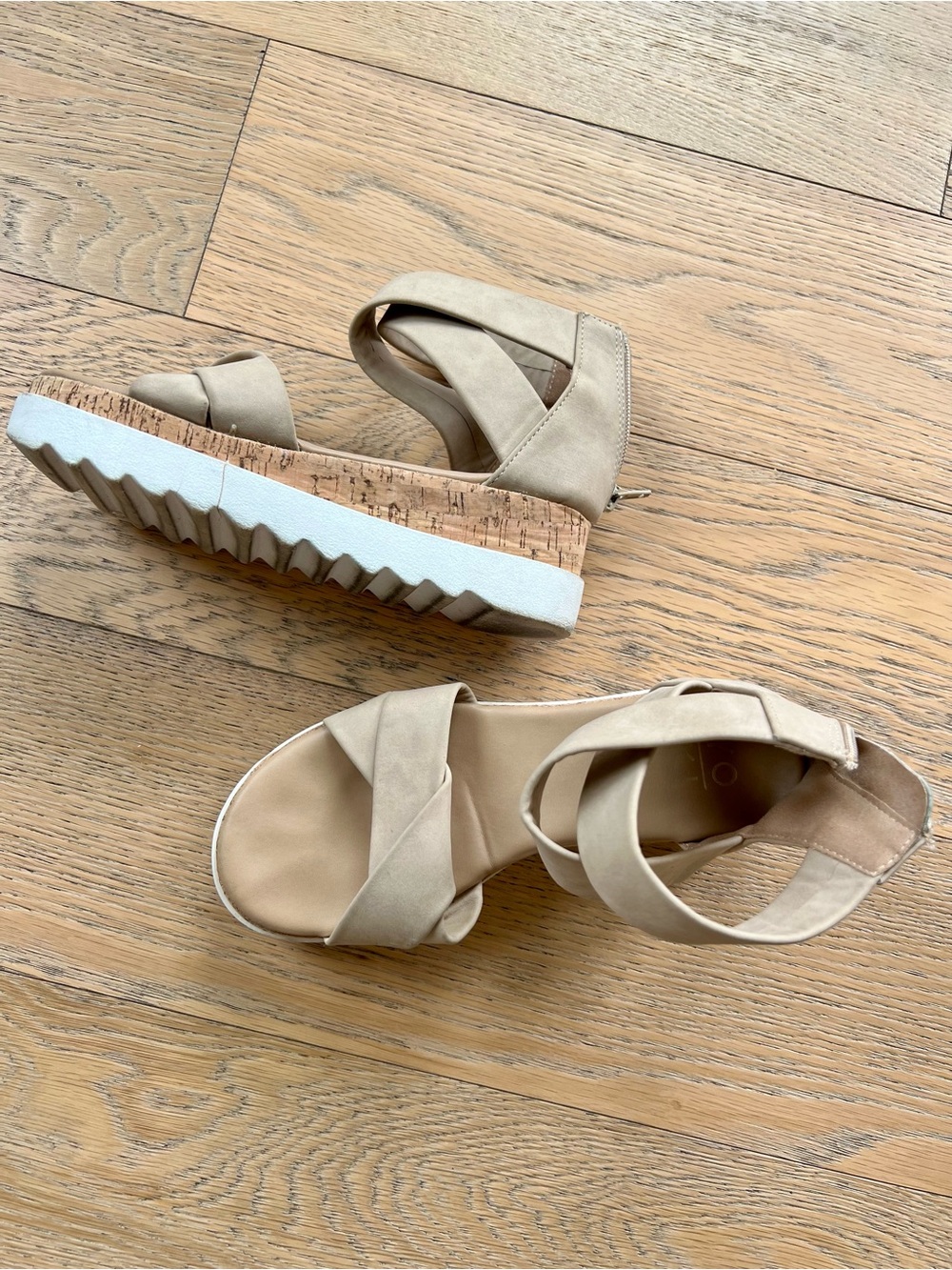 Neutral Cork Platform Sandals with Ankle Strap